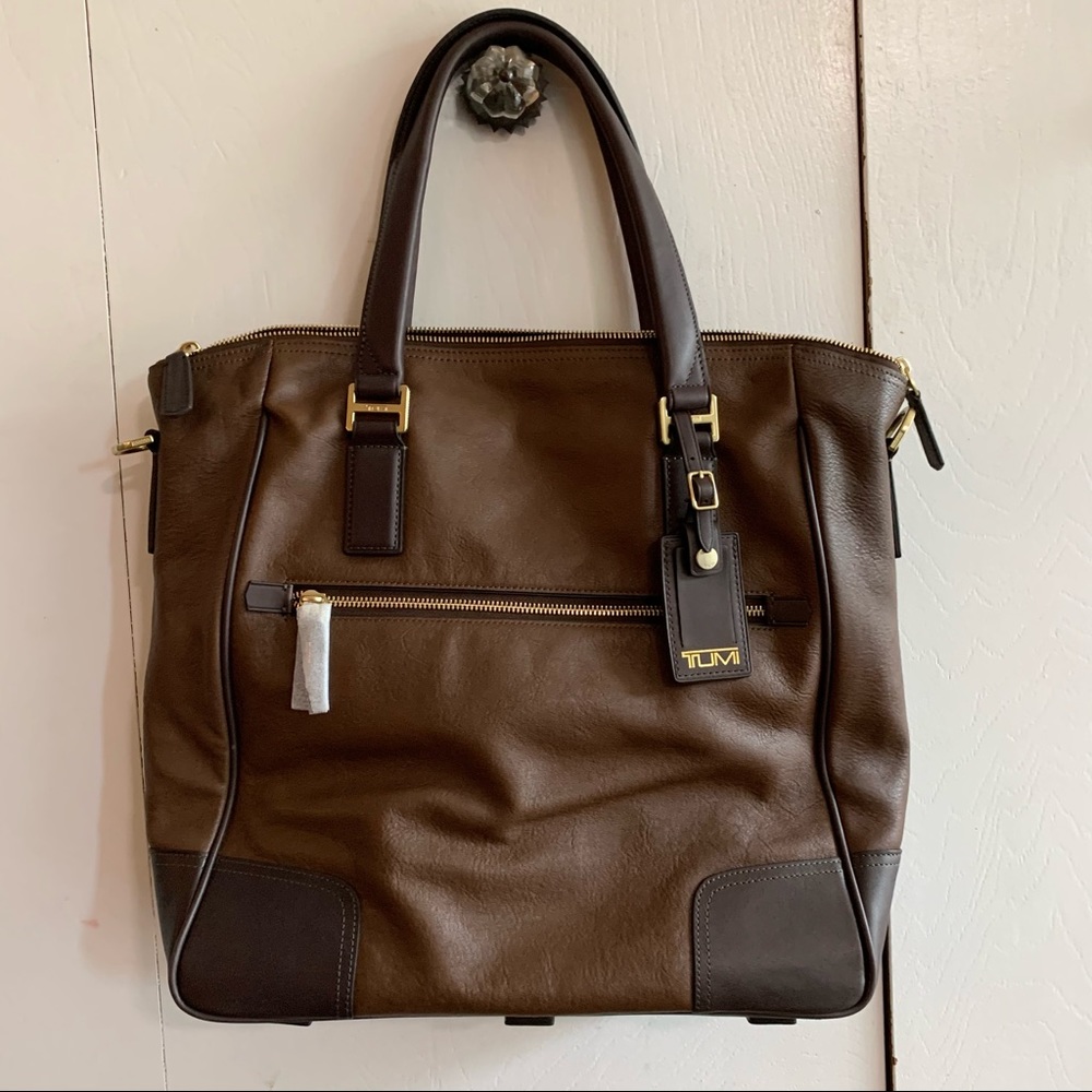 Tumi Brown Leather Philips Tote Travel Bag